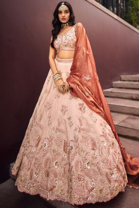 Bridal lehenga peach colour discount