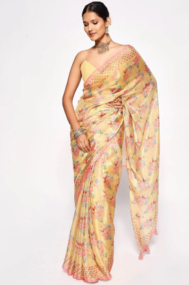 Lavender Pink Woven Chiffon Saree for Casual Wear