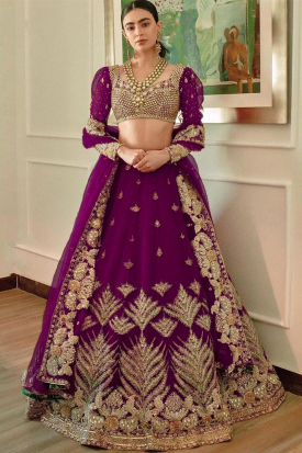 Wholesale Magenta Pink Embroidered Designer Bridal Lehenga