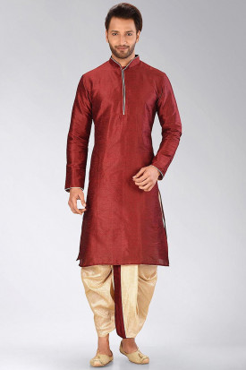 Maroon colour kurta deals pajama design