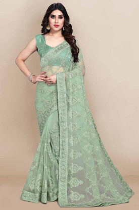 Dark Green Fancy Party Wear Chiffon Saree