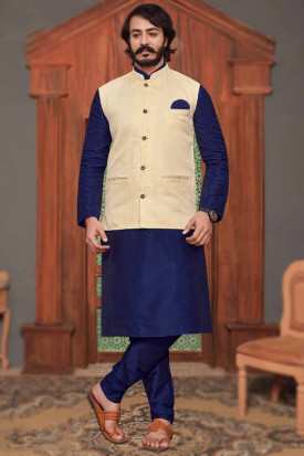 Waistcoat on cheap blue kurta
