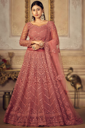Buy A Line Peach Engagement Indian Dresses Online for Women in USA