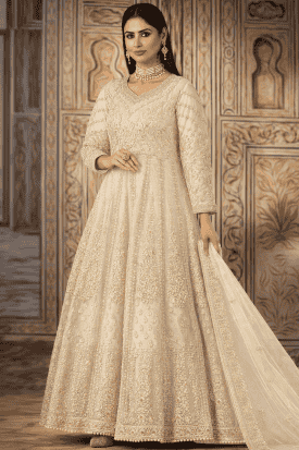 Buy Anarkali Gown White Indian Dresses Online for Women in USA