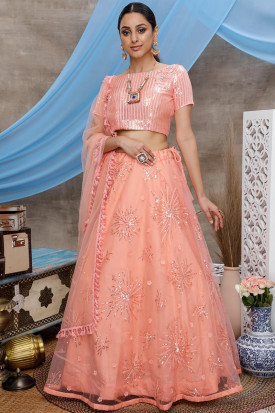 Buy Net Wedding Wear Lehenga Choli In Peach Color Online LLCV01827 Andaaz Fashion