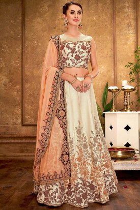 Buy Embellished Silk Off-White Lehenga Choli LLCV115942