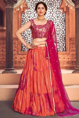 Orange and online pink lehenga choli