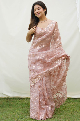 Buy Pink New Arrival Scoop Neck Plus Size Sarees Online for Women in UK