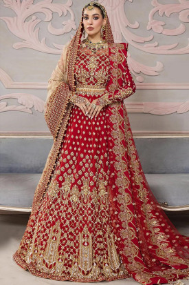 Patterned Red Bridal Lehenga Blouse with Pearl And Zari Work LLCV110206