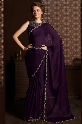 Purple Readymade Draped Saree In Chiffon 5153SR01