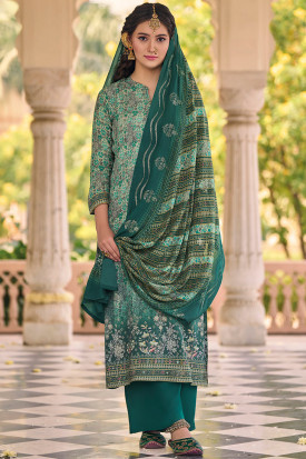 Persian Green Printed Cotton Palazzo Suit