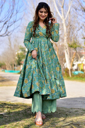 Green plazo suit deals