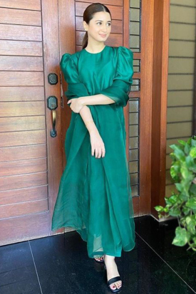 persian green dress Jaya Satin Long Dress in Persian-Green – Rhea Costa main image 0