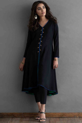 Taffeta Silk Cigarette Pant Suit In Black Colour for Eid