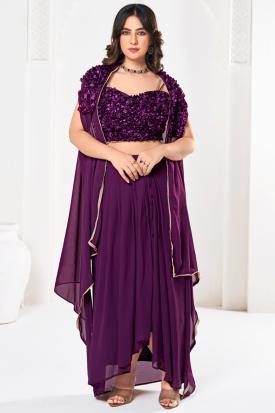 open lace back dress Bold Purple Tissue Shimmer Kurta Set - Ethnic Wear