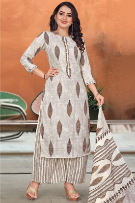 Printed Cotton Light Grey Palazzo Suit LSTV119128