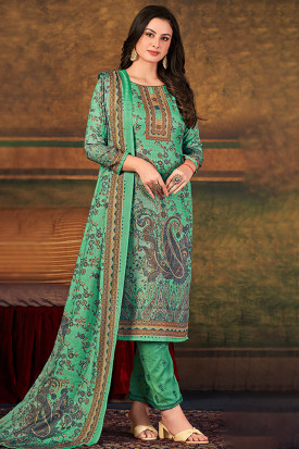 Printed Pashmina Emerald Green Trouser Suit LSTV120757
