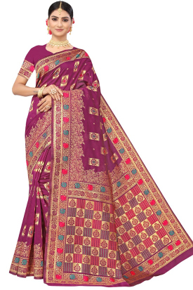 Purple Silk Woven Zari Saree|SARV149648