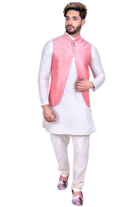 Kurta pajama with pink jacket new arrivals