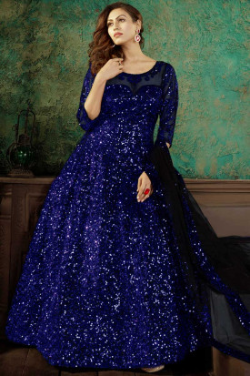 Sequins Embroidered Net Royal Blue Anarkali Suit