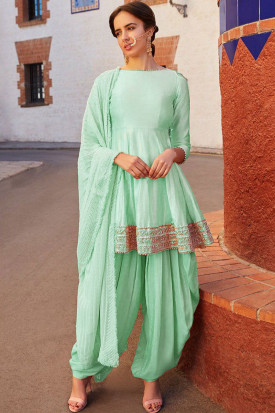 Sea green colour punjabi suit hot sale