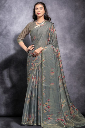 Silk Steel Grey Printed Light Weight Saree SARV181294