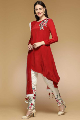 Buy online Red Straight Pant Suit Semi-stitched Suit from Suits & Dress  material for Women by Fashionuma for ₹1469 at 60% off