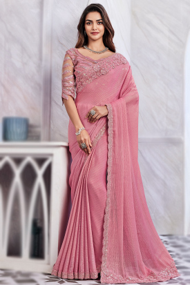 Simmer Silk Light Pink Embroidered Light Weight Saree SARV174388