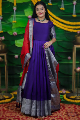 Step Out in Style Indigo Blue Woven Zari Gown LSTV123649