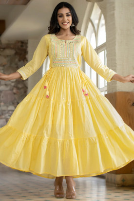 Cotton Light Yellow Gown LSTV122157