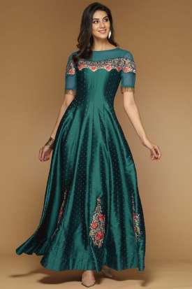 slim fit dress slacks Sleeveless V-Neck Gold-Embroidered Prom Dress 4325 Hunter Green / XSmall