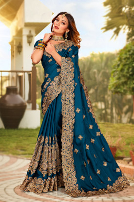 Wedding saree in blue colour cheap