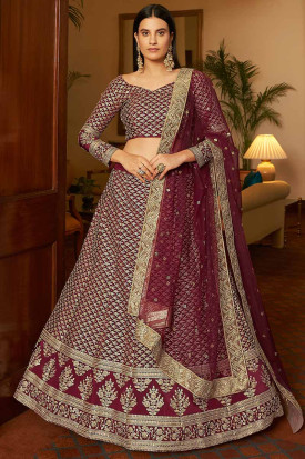 Wine Maroon Silk A Line Lehenga