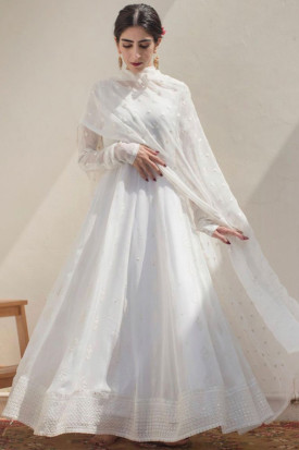 Buy White Chiffon Salwar Kameez Online for Women in USA