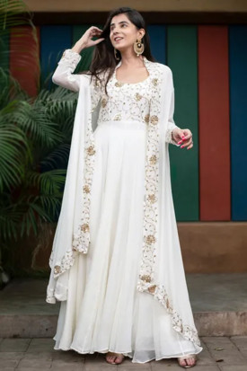 White anarkali suit designs online