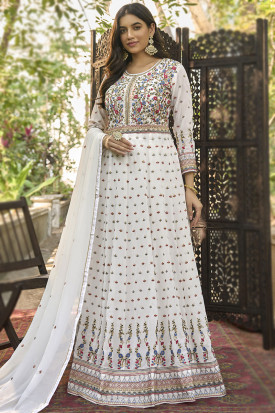 Navratri Dresses White Anarkali Suits Salwar Kameez Online