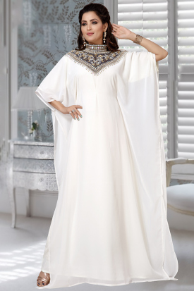 Shop White Georgette Embroidered Kaftan Style Kurti LKV001663 Shop White Georgette Embroidered Kaftan Style Kurti LKV001663