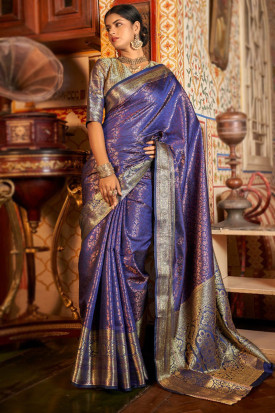 Best Kanchipuram Silk Traditional saree in Blue dvz0002635