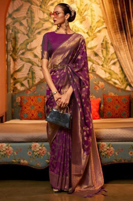 Ombre Chiffon Saree in Shaded Pink and Purple : SFVA2319