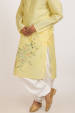 Light Yellow Dupion Silk Printed Men's Kurta With Dhoti Pants