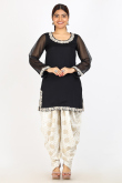 Organza Black Embroidered Straight Cut Dhoti Suit