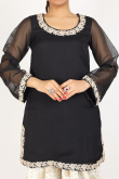 Organza Black Embroidered Straight Cut Dhoti Suit