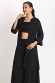 Black Organza Embroidered Jacket Style Palazzo Suit