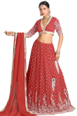 Cherry Red Georgette Embroidered A Line Lehenga 