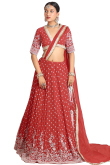 Cherry Red Georgette Embroidered A Line Lehenga 