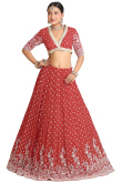 Cherry Red Georgette Embroidered A Line Lehenga 