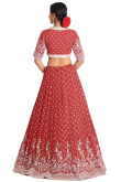 Cherry Red Georgette Embroidered A Line Lehenga 