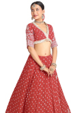 Cherry Red Georgette Embroidered A Line Lehenga 