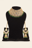 Alloy Dark Green Beads Embellished Bridal Set 