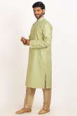 Pistachio Green Embroidered Dupion Silk Men's Kurta Pajama